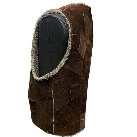 Western Cowboy VTG Sherpa Shearling Brown Patchwork Suede Leather Vest Size S/M - Picture 5 of 8
